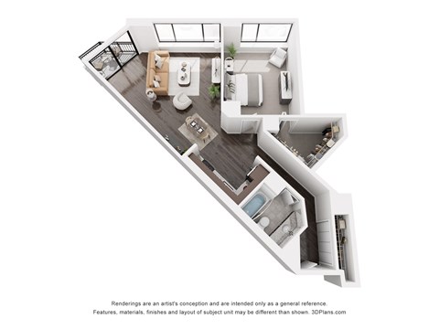 Floor plan for 1 bed, 1 bath, 854 sqft